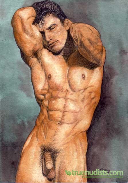 Beach gay male nude painting sculpture