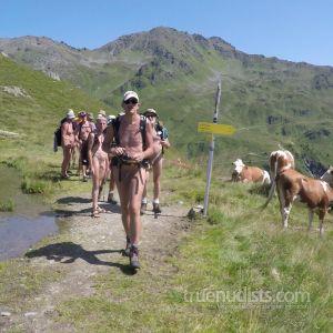 a couple co-ed nudists in the wilderness